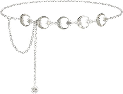 Metal Body Chain Women Belly Waist Chain SUOSDEY Fashion Body Jewelry Link Belts Apparel & Accessories > Jewelry > Body Jewelry SUOSDEY A-sliver Moon S: Fit for Waist up to 30 inches 