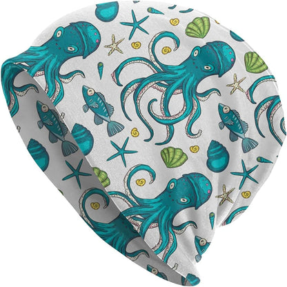 Gold Star Slouchy Beanie Chemo Headwear Knit Hat Scarf Sleep Skull Cap for Women Men Apparel & Accessories > Clothing Accessories > Headwear ybovejuk Green and Blue Sea Animal and Coral One Size 