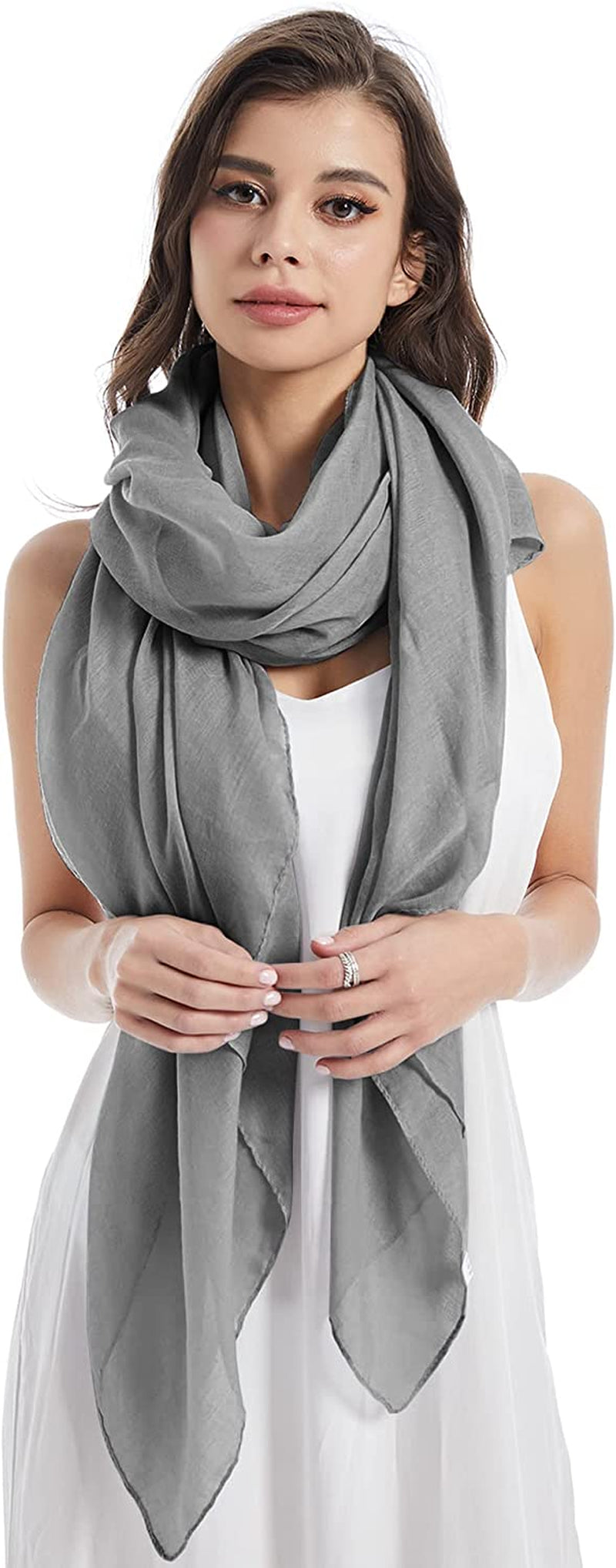 Missshorthair Womens Solid Color Scarfs Long Lightweight Scarf for Women Large Sheer Wrap Shawl Apparel & Accessories > Clothing Accessories > Scarves & Shawls MissShorthair 11 Light Grey  