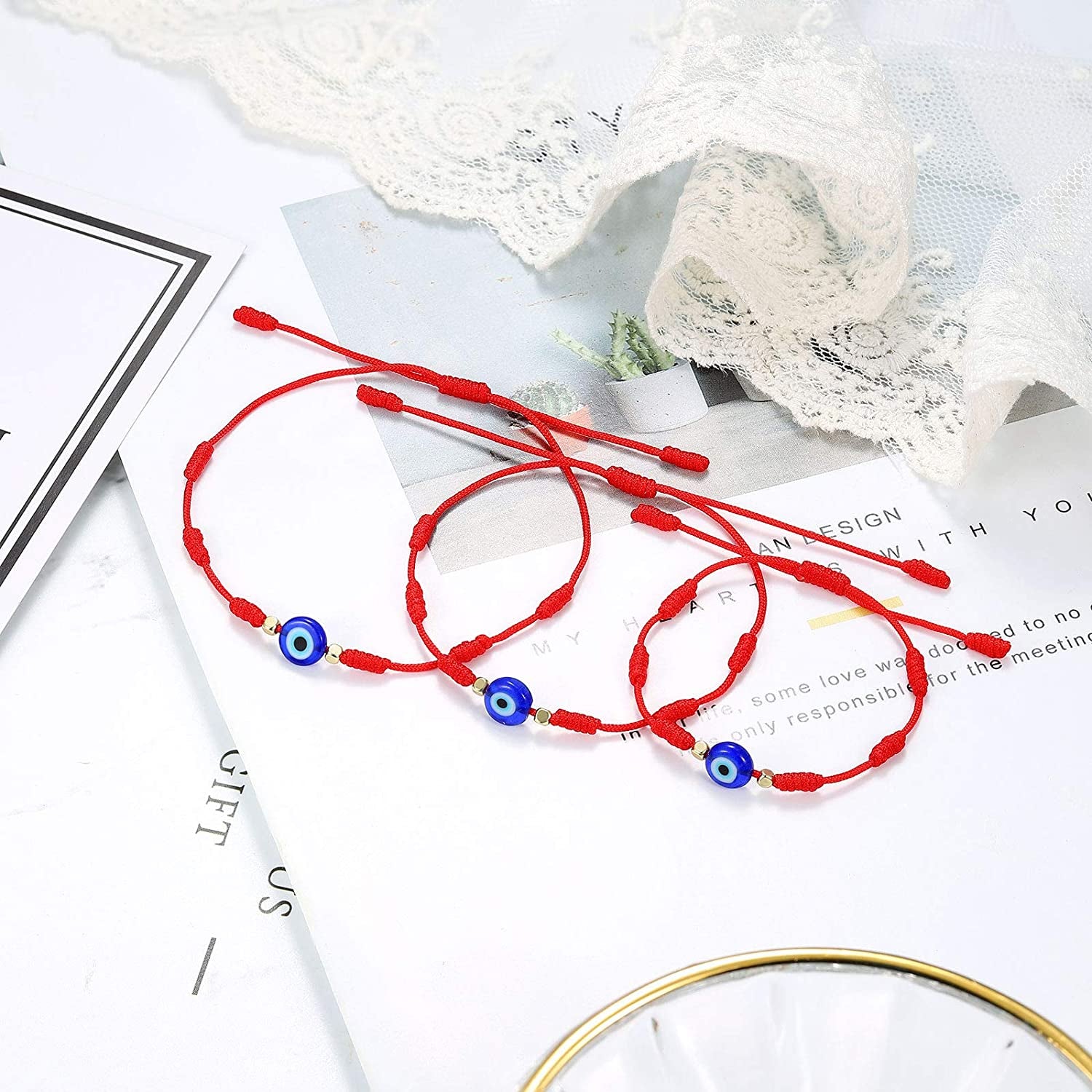 UNGENT THEM Lucky Gifts for Mommy and Me Evil Eye Red String Protection Adjustable Bracelets Set for Women Men Family Apparel & Accessories > Jewelry > Bracelets UNGENT THEM   