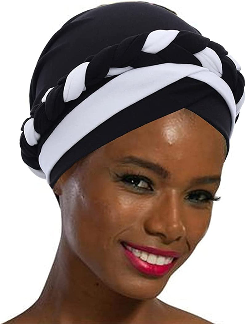 Woeoe Women African Turban India'S Hat Black Stretch Braid Head Wrap Apparel & Accessories > Clothing Accessories > Headwear Woeoe Black  