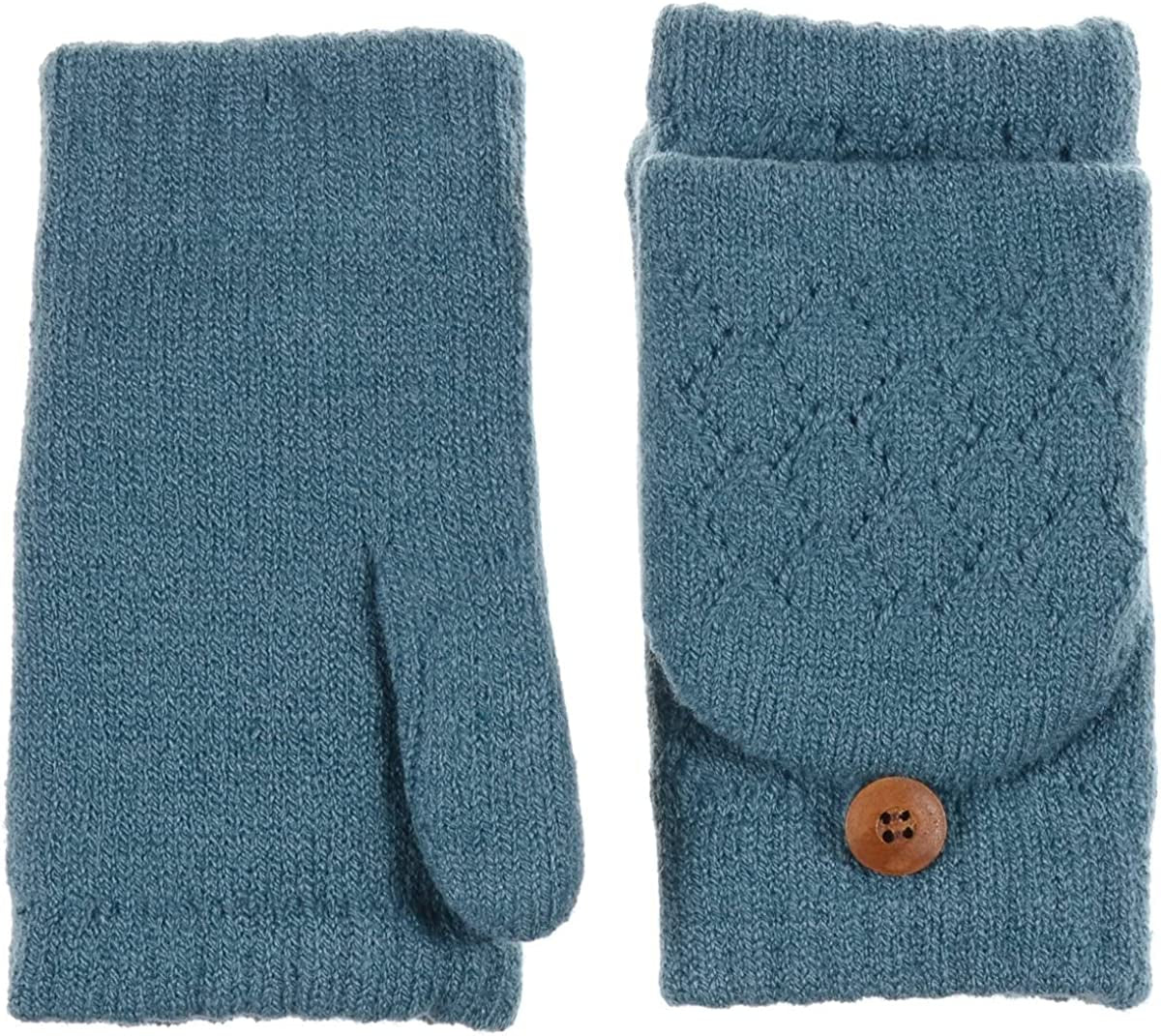 BYOS Women'S Winter Cozy Diamond Pattern Fleece Lined Flip Top Convertible Knit Gloves Mittens Apparel & Accessories > Clothing Accessories > Gloves & Mittens Be Your Own Style   