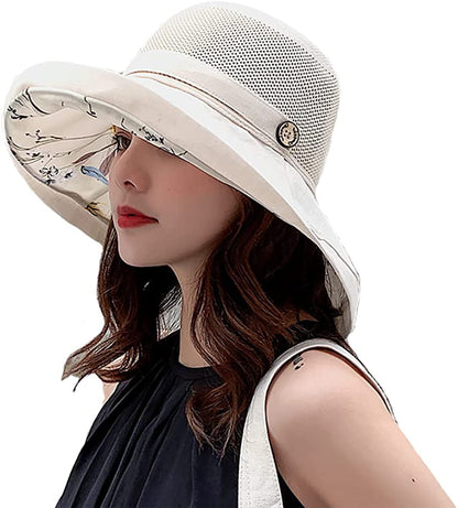Women'S Mesh Sun Hats Summer UV Protection Wide Brim Beach Fishing Cap Apparel & Accessories > Clothing Accessories > Hats Mookyun Beige  