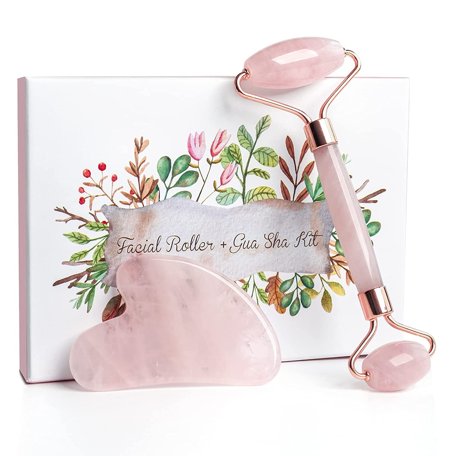 Jade Roller for Face Rose Quartz, Qhou Jade Roller Gua Sha Set Facial Roller Massager for Eyes, Neck, Body – anti Aging Beauty Skin Care Tools Health & Beauty > Personal Care > Cosmetics > Cosmetic Tools > Skin Care Tools Qhou   
