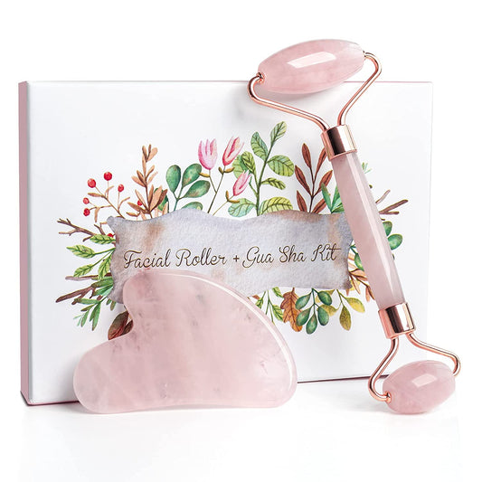 Jade Roller for Face Rose Quartz, Qhou Jade Roller Gua Sha Set Facial Roller Massager for Eyes, Neck, Body – anti Aging Beauty Skin Care Tools Health & Beauty > Personal Care > Cosmetics > Cosmetic Tools > Skin Care Tools Qhou   