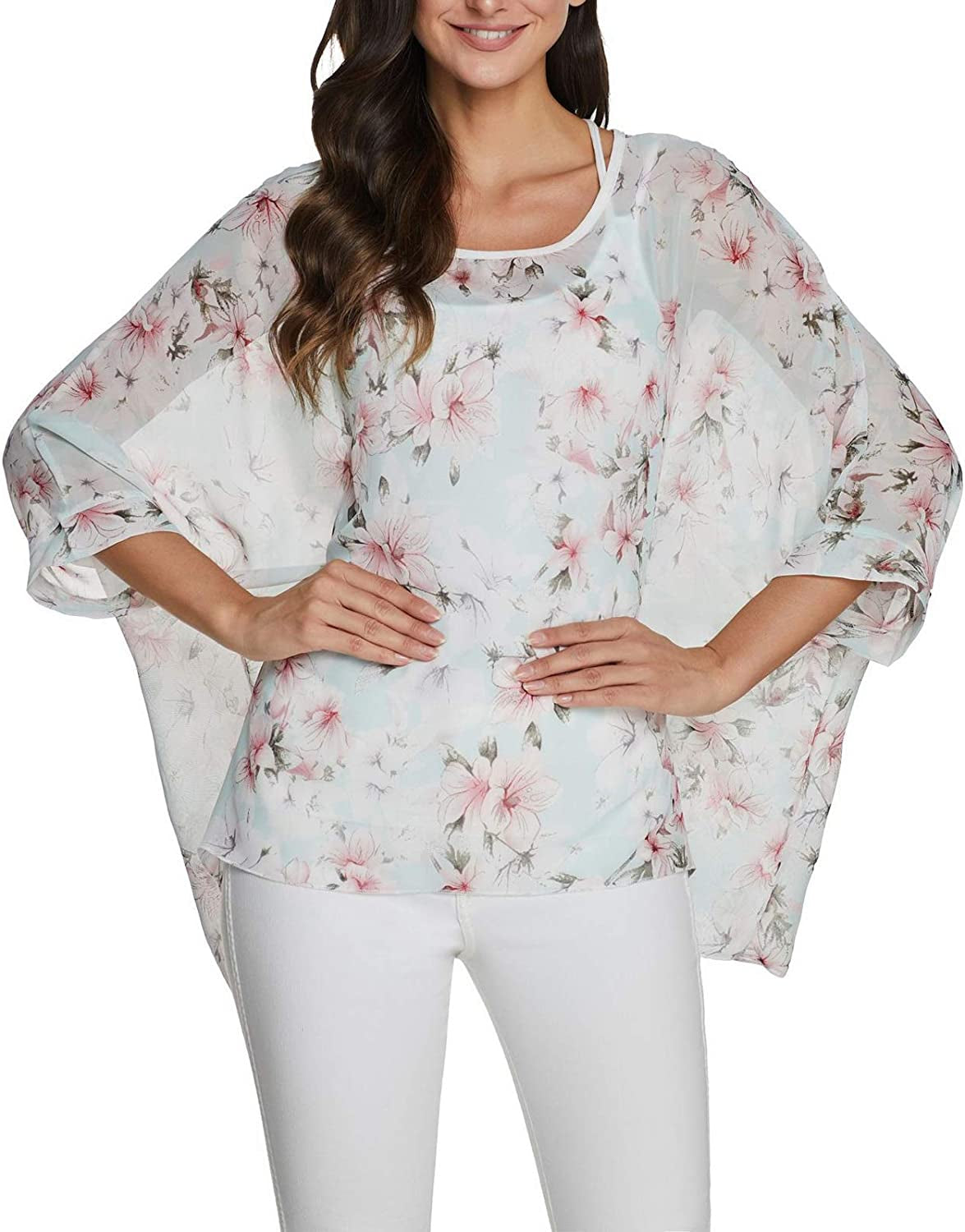 Women'S Chiffon Scarve Shawls Wraps Qunsia Floral Poncho Bikini Cover up Tops Apparel & Accessories > Clothing Accessories > Scarves & Shawls Qunsia   