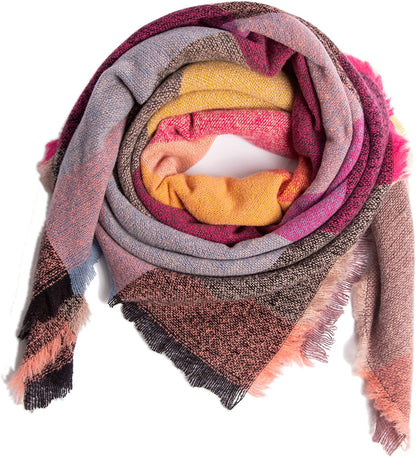 Plaid Scarf Soft Warm Tartan Shawl Cape Blanket Scarves Fashion Wrap Apparel & Accessories > Clothing Accessories > Scarves & Shawls vxsvxm Rose/Yellow/Pink  