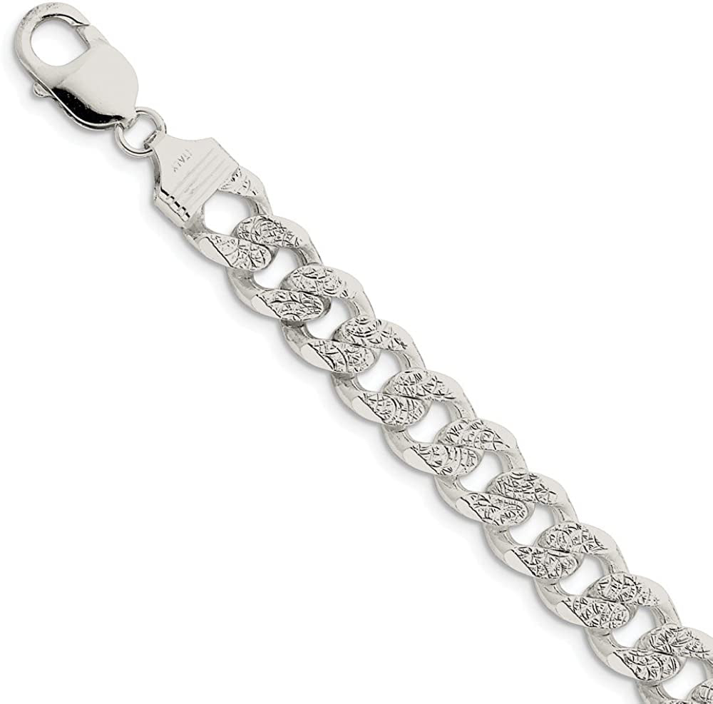 Solid 925 Sterling Silver 10.5Mm Pave Diamond Cut Curb Link Cuban Bracelet Apparel & Accessories > Jewelry > Anklets Sonia Jewels 8.0 Inches  