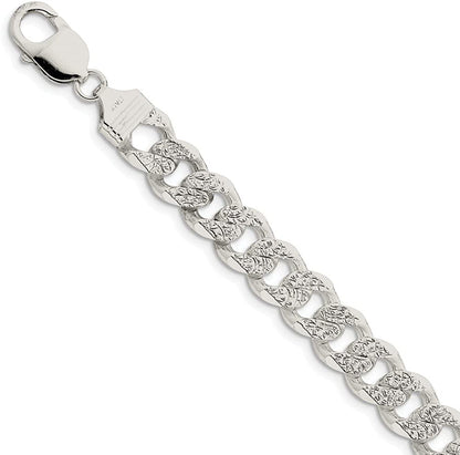 Solid 925 Sterling Silver 10.5Mm Pave Diamond Cut Curb Link Cuban Bracelet Apparel & Accessories > Jewelry > Anklets Sonia Jewels 8.0 Inches  