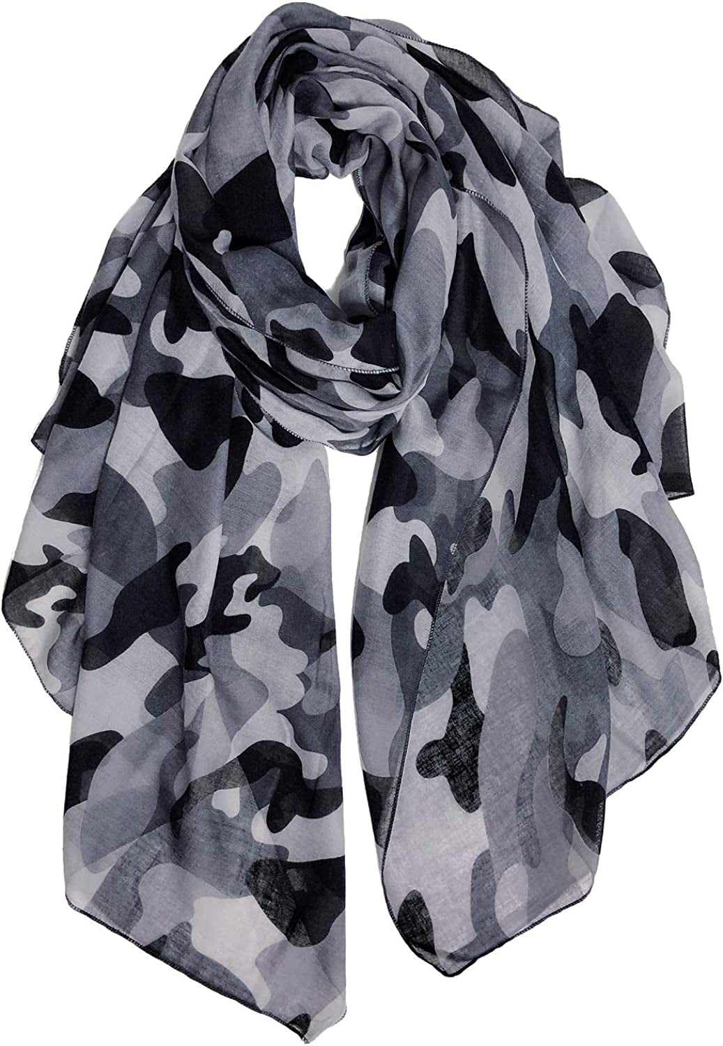 GERINLY Scarves - Lightweight Summer Travel Scarf Camouflage Print Shawl Wrap Apparel & Accessories > Clothing Accessories > Scarves & Shawls GERINLY Blackgray  