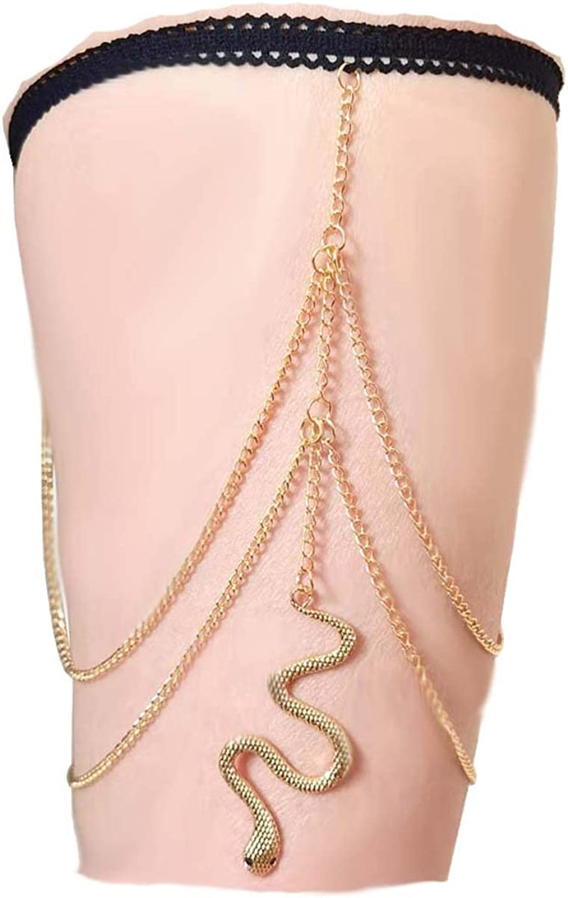 Sexy Body Chain Wavy Snake Leg Chain Jewelry for Women Butterfly Pendant Layered Leg Chain Necklace for Girls Apparel & Accessories > Jewelry > Body Jewelry CHAKRA HEALING REIKI CHR Snake Leg Chain-Gold  