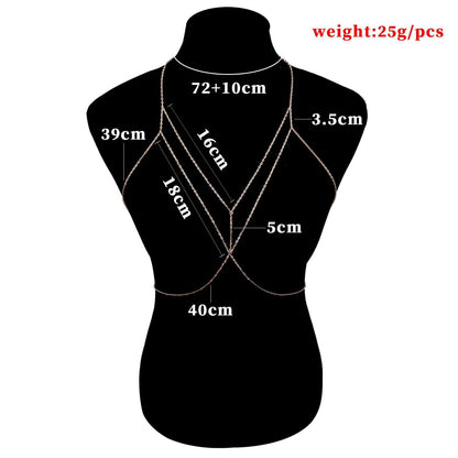 Woent Sexy Bikini Bra Body Chain Gold Cross Breast Chain Lingerie Necklace Accessories Nightclub Jewelry Adjustable for Women and Girls Apparel & Accessories > Jewelry > Body Jewelry Woent   