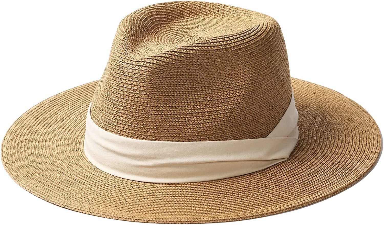 FURTALK Panama Hat Sun Hats for Women Men Wide Brim Fedora Straw Beach Hat UV UPF 50 Apparel & Accessories > Clothing Accessories > Hats KYLIE MAX Khaki+white Large 