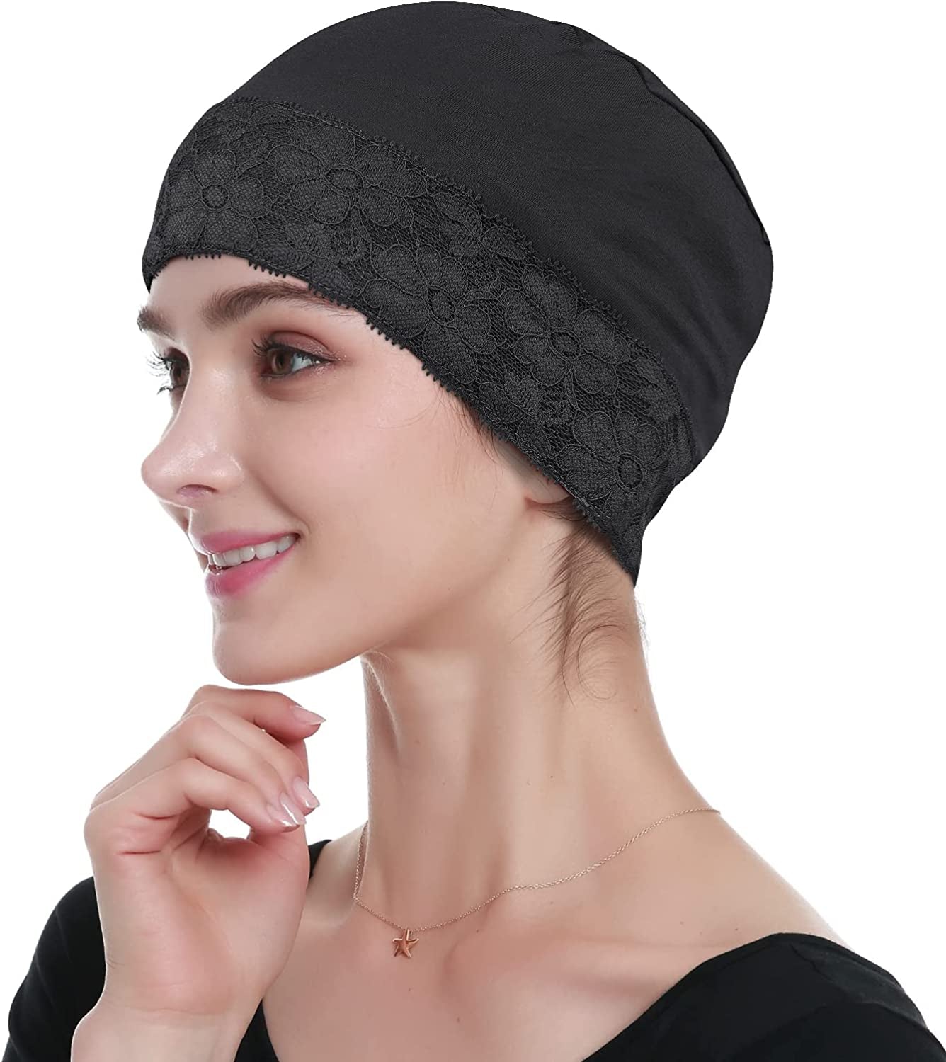 Bamboo Sleep Beanie Cap Head Coverings for Women Hair Loss Apparel & Accessories > Clothing Accessories > Headwear KYLIE MAX Black  