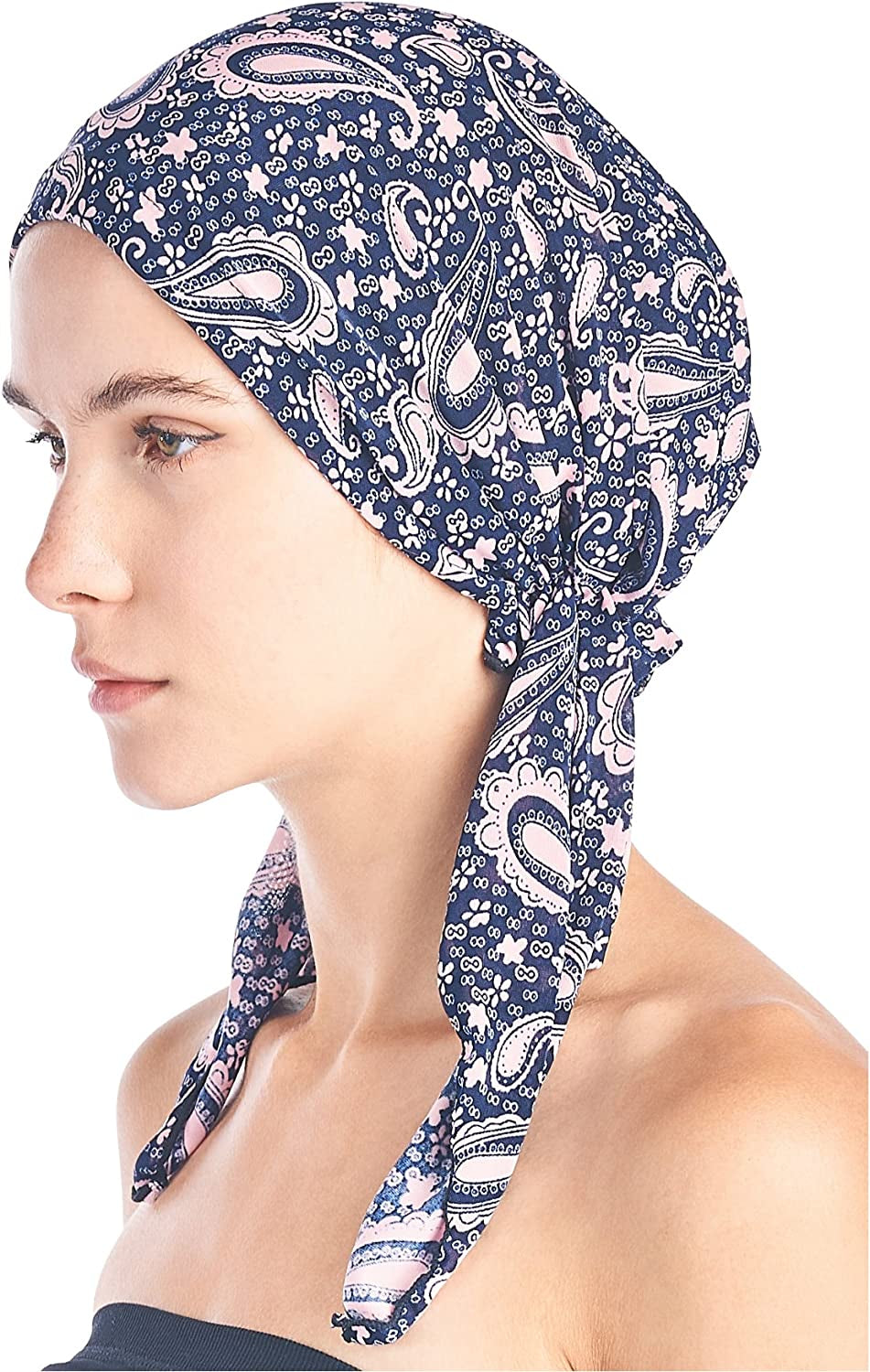 Ashford & Brooks Pre Tied Bandana Turban Chemo Head Scarf Sleep Hair Cover Hat Apparel & Accessories > Clothing Accessories > Bandanas & Headties Ashford & Brooks Lt Pink Paisley One Size 