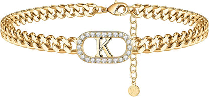 IEFWELL Gold Initial Ankle Bracelets for Women, 14K Gold Filled Gold Anklets for Women Cuban Link Anklets for Women Handmade Gold Ankle Bracelets for Women Ankle Bracelets Gold Jewelry Apparel & Accessories > Jewelry > Anklets IEFWELL K  