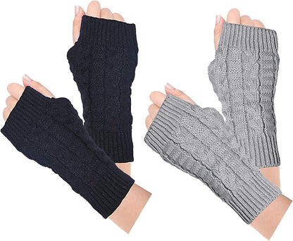Loritta 2 Pairs Womens Fingerless Gloves Winter Warm Knit Crochet Thumbhole Arm Warmers Apparel & Accessories > Clothing Accessories > Gloves & Mittens Loritta A Black+light Gray(2 Pairs)  