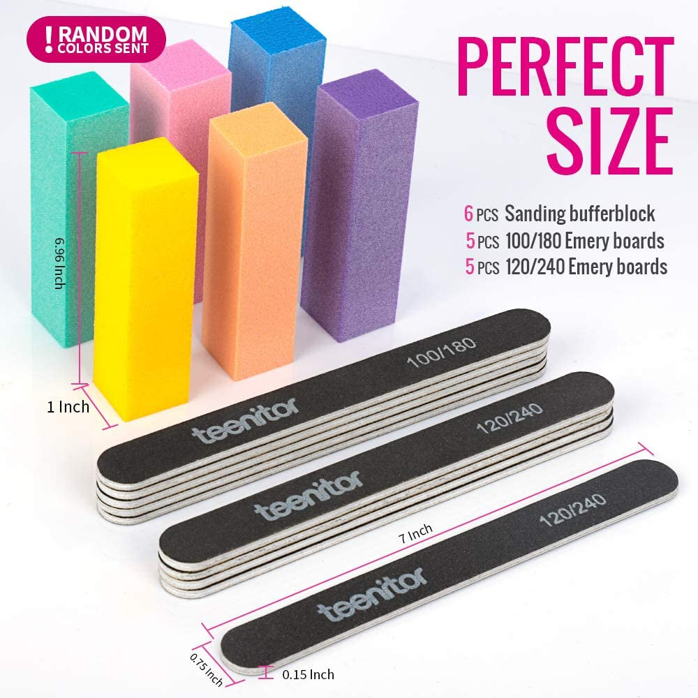 Nail Files and Buffers, Teenitor 16PCS Professional Nail Manicure Tool for Acrylic Nails, 100/180 and 120/240 Grits Emery Boards 120 Grits Nail Buffer Block for Shaping and Buffing Nails Health & Beauty > Personal Care > Cosmetics > Cosmetic Tools > Nail Tools Teenitor   