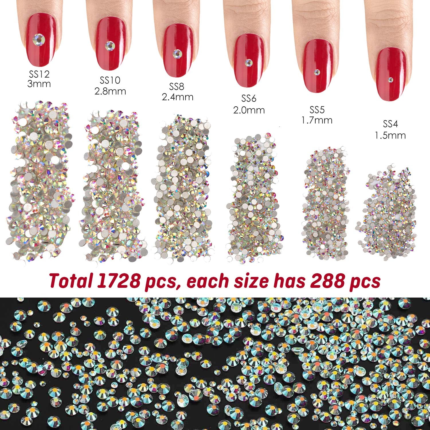 Nail Art Rhinestones - 120 Pcs Multi Shapes Crystal 1728 Pcs Rhinestones for Nails Pixie Beads Nail Metal Charms Nail Paper Forms with Nail Rhinestone Picker Dotting Tool Health & Beauty > Personal Care > Cosmetics > Cosmetic Tools > Nail Tools Kefee Kol   