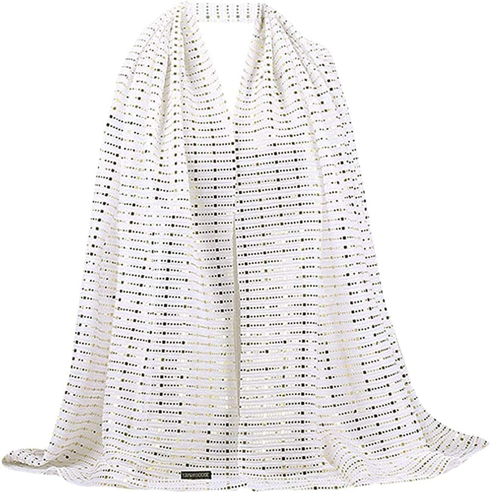 Women Solid Color Muslim Headscarf Turban Lightweight Jersey Hijab Scarf Wrap Apparel & Accessories > Clothing Accessories > Scarves & Shawls EDITHA White+sequins One Size 