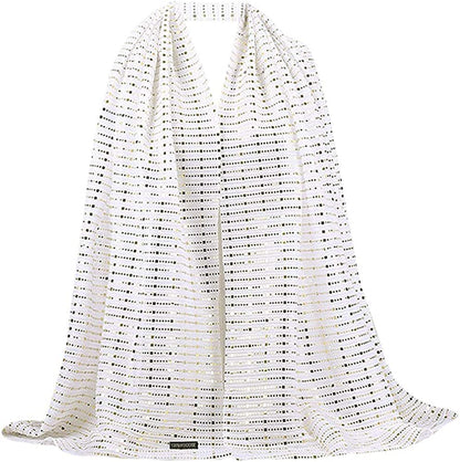 Women Solid Color Muslim Headscarf Turban Lightweight Jersey Hijab Scarf Wrap Apparel & Accessories > Clothing Accessories > Scarves & Shawls EDITHA White+sequins One Size 