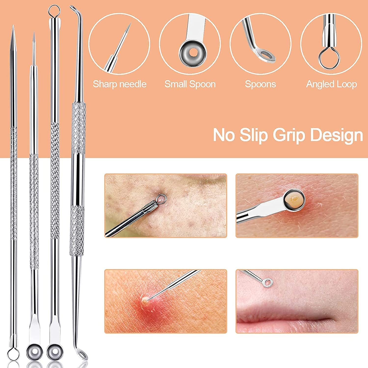 Black Head Remover Pimple Popper Tool Kit 10 Pcs, Comedone Pimple Extractor Tool, Acne Kit for Blackhead, Whitehead Popping, Zit Removing(Silver) Health & Beauty > Personal Care > Cosmetics > Cosmetic Tools > Skin Care Tools MENOLY   