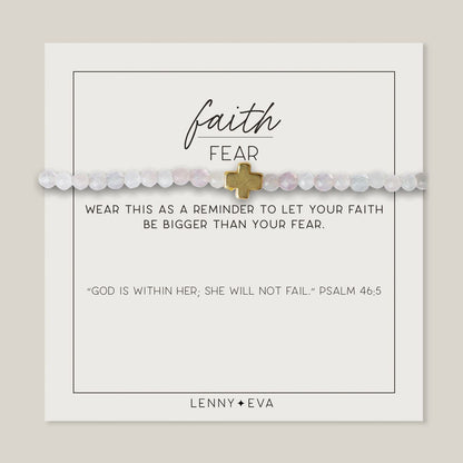Lenny & Eva Faith over Fear Cross Stretchable Bracelets for Women, Inspirational Jewelry with Message on Card Apparel & Accessories > Jewelry > Bracelets Lenny & Eva Rose Quartz Gold Bracelet 