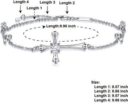 Cross Ankle Bracelet for Women, 925 Sterling Silver Charm Adjustable Foot Anklet, Large Cross Bracelet Apparel & Accessories > Jewelry > Anklets OneSight   