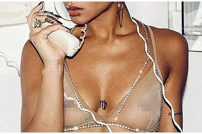 Woeoe Rhinestone Chain Bra Crystal Body Chains for Women Necklace Sexy Bikini Nightclub Body Chain Jewelry Apparel & Accessories > Jewelry > Body Jewelry Woeoe   
