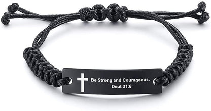 Personalized Unisex Religious Bible Verse Scripture Quotes Bracelet Faith Christian Adjustable Cord Stainless Steel Encourage Inspirational ID Bracelets for Men Women, Christmas Gift Customized Apparel & Accessories > Jewelry > Bracelets Mealguet Be Strong and Courageous. Deut 31:6  