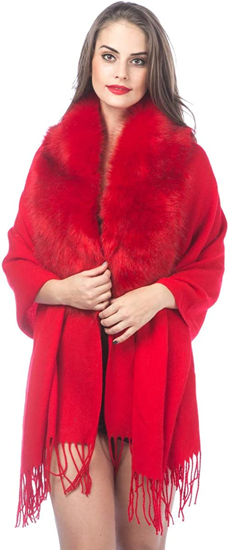 Women Cold Weather Luxurious Faux Fur Collar Joint Large Wrap Scarf for Ladies Apparel & Accessories > Clothing Accessories > Scarves & Shawls Lucky Leaf Wrap1-red  