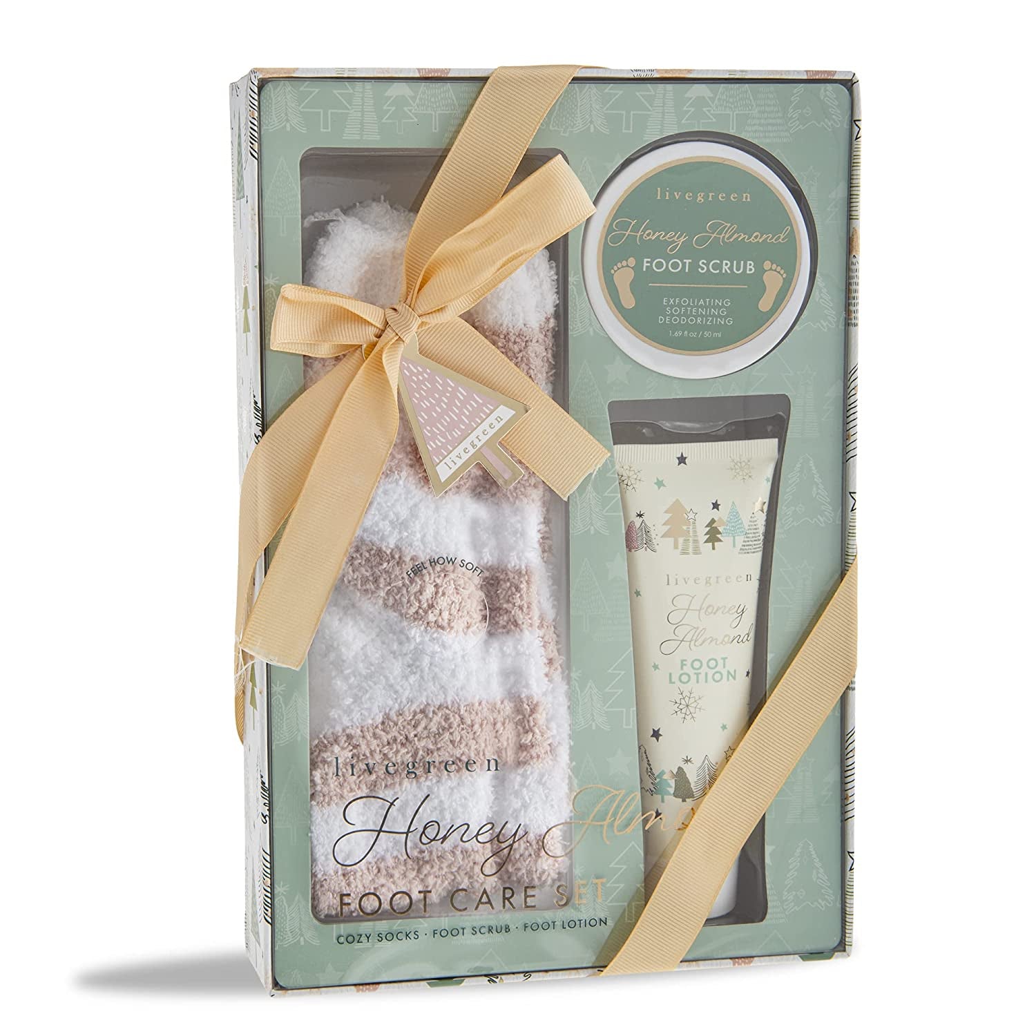 Live Green Bath and Body Pedicure Gift Set- Relaxing Foot Care Set with Pink Fuzzy Socks, Peppermint Foot Lotion, and Foot Scrub, Holiday Gifts for Women Health & Beauty > Personal Care > Foot Care Live Green Honey Almond  