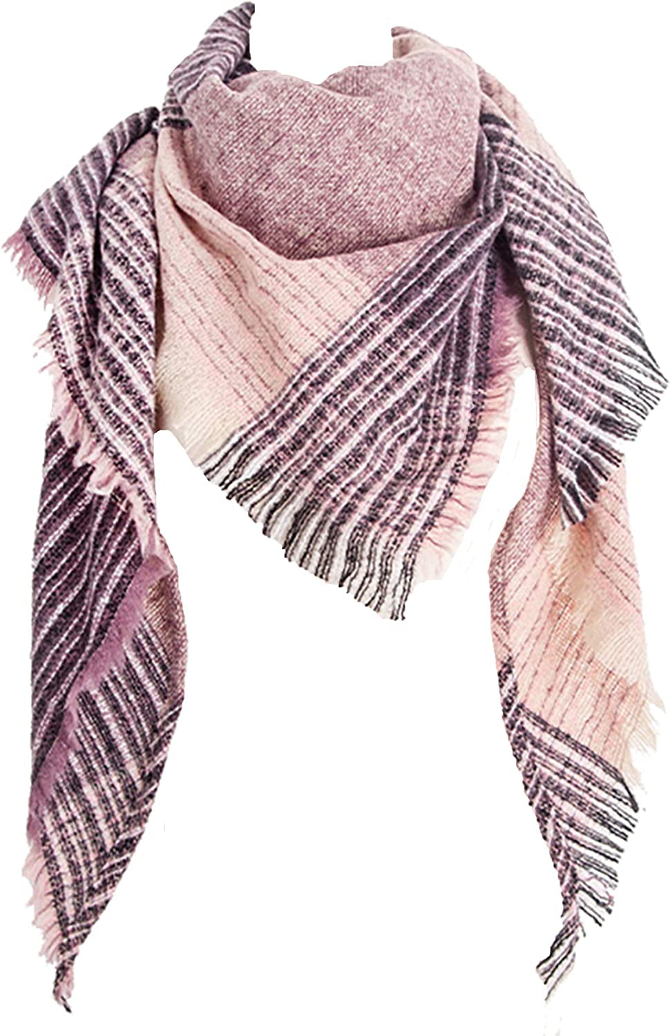 Wander Agio Womens Warm Scarf Triangle Shawls Winter Scarves Stripe Plaid Fichu Rough Surface Apparel & Accessories > Clothing Accessories > Scarves & Shawls Wander Agio Light Purple 30  