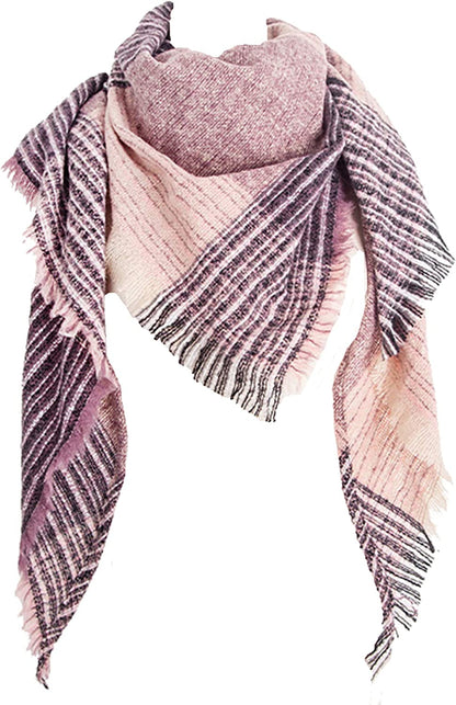 Wander Agio Womens Warm Scarf Triangle Shawls Winter Scarves Stripe Plaid Fichu Rough Surface Apparel & Accessories > Clothing Accessories > Scarves & Shawls Wander Agio Light Purple 30  
