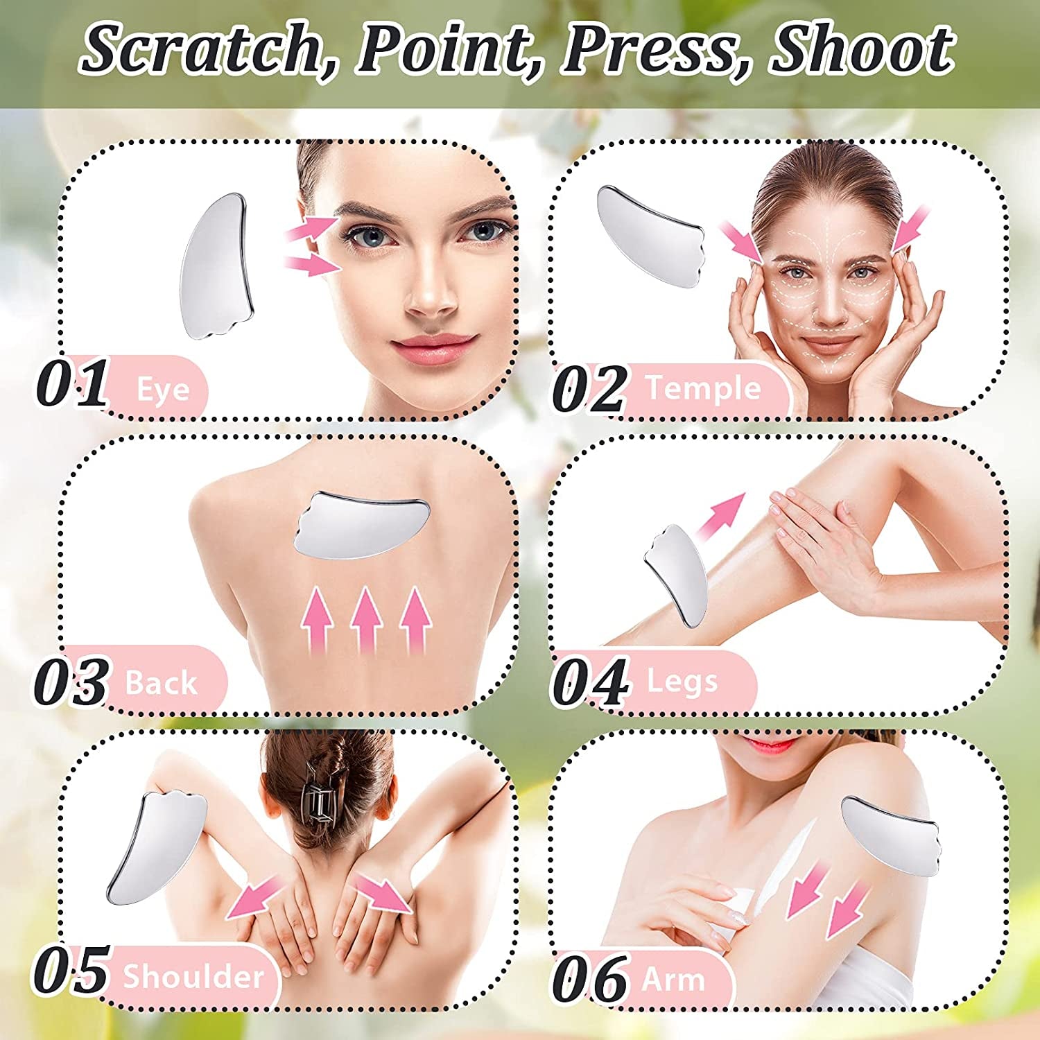 Nuanchu Guasha Tool for Face Stainless Steel Gua Sha Facial Tools Metal Gua Sha Tighten Skin Care Tools Massage Beauty Tool for Body Eyes Neck Massager with Travel Pouch (Claw Style) Health & Beauty > Personal Care > Cosmetics > Cosmetic Tools > Skin Care Tools Nuanchu   