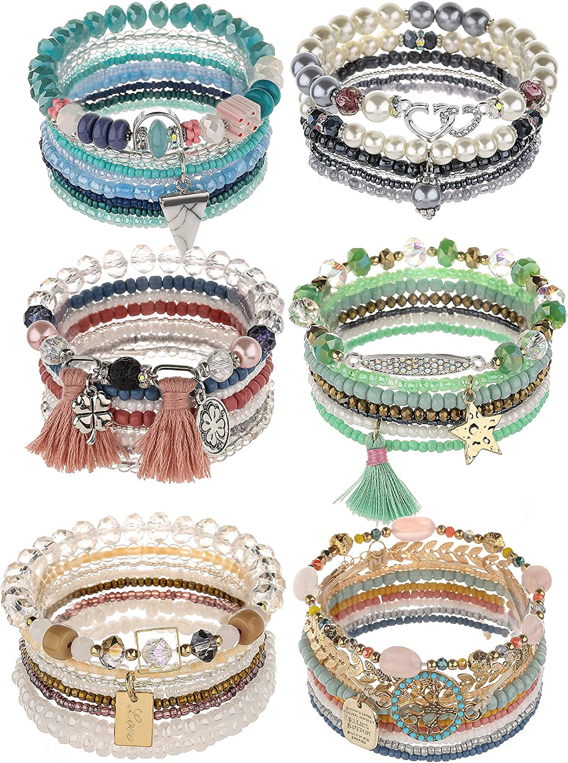 Iyours 6 Sets Bohemian Multilayer Tassels Bracelet Handmade Wrap Bracelets Bangle Jewelry Bracelets for Women Apparel & Accessories > Jewelry > Bracelets iYours JA6-5  