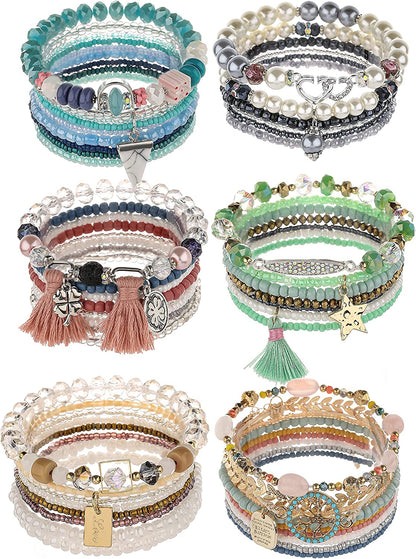 Iyours 6 Sets Bohemian Multilayer Tassels Bracelet Handmade Wrap Bracelets Bangle Jewelry Bracelets for Women Apparel & Accessories > Jewelry > Bracelets iYours JA6-5  