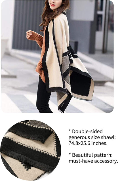 Jeelow Winter Pashmina Blanket Scarfs Shawls Wraps Open Front Poncho Cape for Women Wedding Evening Dresses Apparel & Accessories > Clothing Accessories > Scarves & Shawls Jeelow   