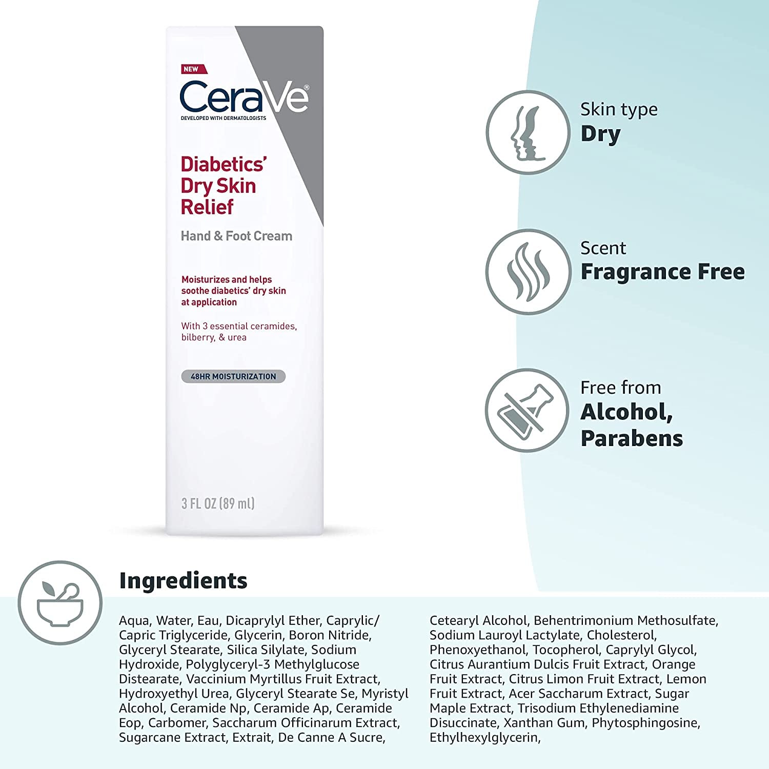 Cerave Hand Cream & Foot Cream for Diabetics’ Dry Skin | Diabetes Care Foot & Hand Cream for Dry Hands & Feet | Fragrance Free & Paraben Free | 3 Ounce Health & Beauty > Personal Care > Foot Care CeraVe   
