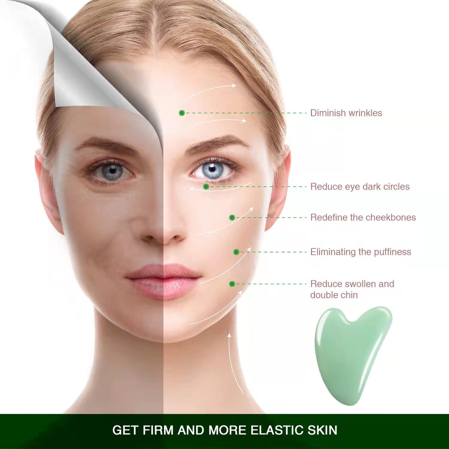 Gua Sha Facial Tools -Gua Sha Stone -Nature Jade Stone Guasha Massage Tool - Nature Jade Stone for Scraping Facial and SPA Acupuncture Therapy -Heart Shape Jade Trigger Point Treatment on Face (Jade) Health & Beauty > Personal Care > Cosmetics > Cosmetic Tools > Skin Care Tools Flagest   