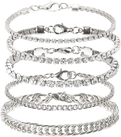 Kelistom Cuban Link Rhinestone Tennis Anklet Set for Women Teen Girls, 18K Gold or White Gold Plated Chain Ankle Bracelets for Women with Extension Apparel & Accessories > Jewelry > Anklets kelistom 1-white  