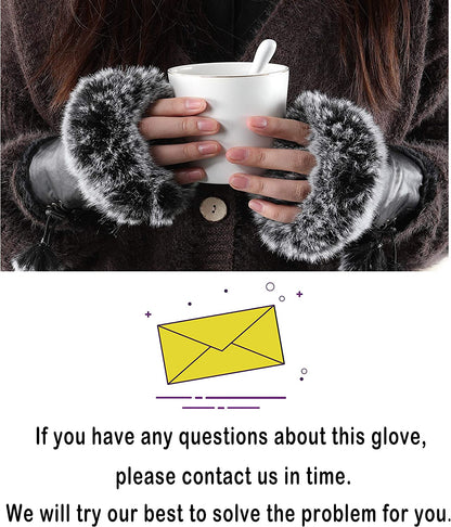 Winter Fingerless Gloves Cute Typing Gloves Fuzzy Furry Leather Mittens Faux Fur Lined Gloves Warm Hands Warmer Gloves Women Apparel & Accessories > Clothing Accessories > Gloves & Mittens Fur Story   