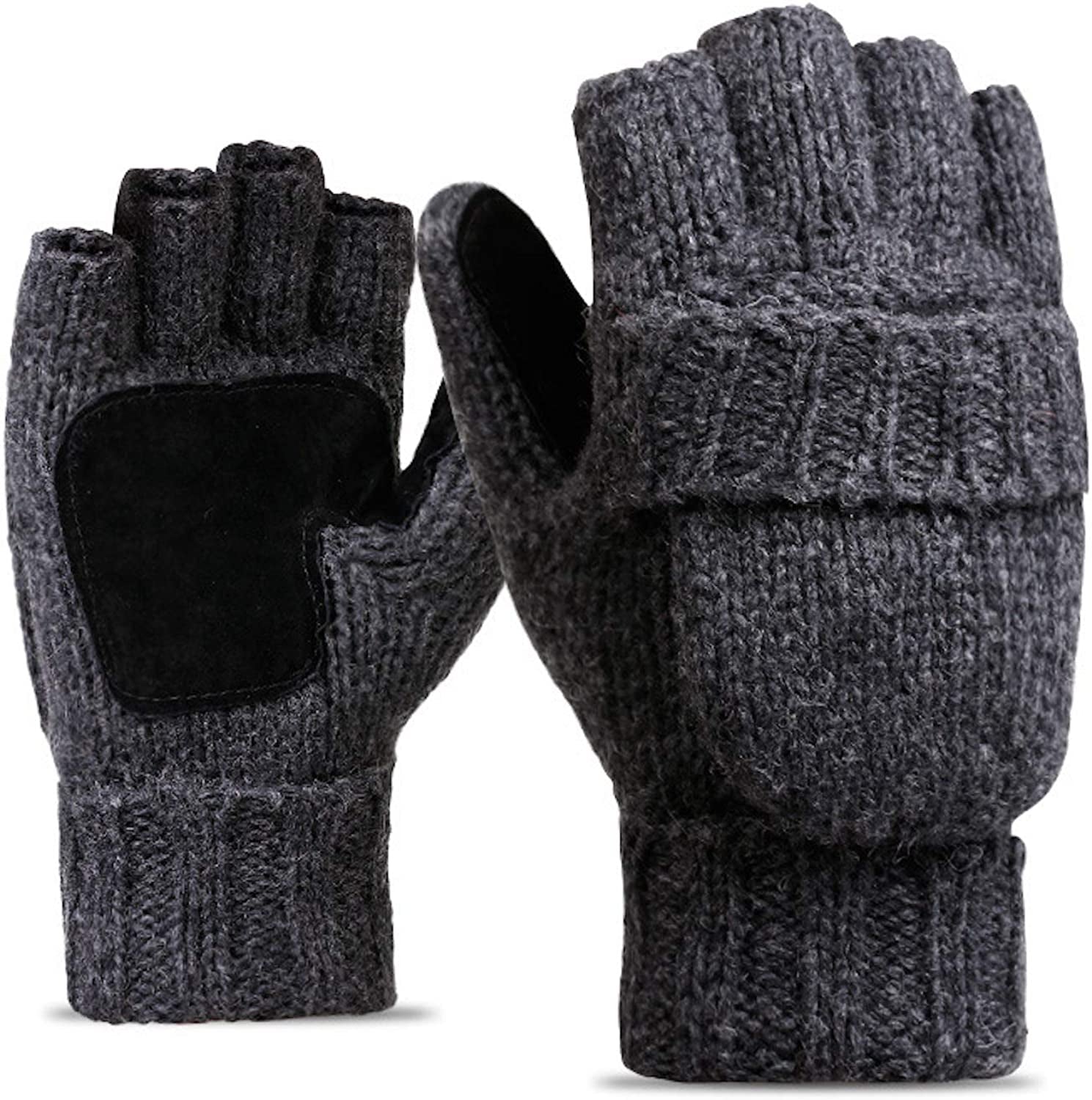 Elonglin Half-Finger Gloves with Mitten Cover Men Women Wool Blend Knitted Mitten Apparel & Accessories > Clothing Accessories > Gloves & Mittens Elonglin Dark Grey  