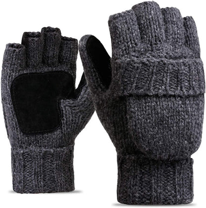 Elonglin Half-Finger Gloves with Mitten Cover Men Women Wool Blend Knitted Mitten Apparel & Accessories > Clothing Accessories > Gloves & Mittens Elonglin Dark Grey  