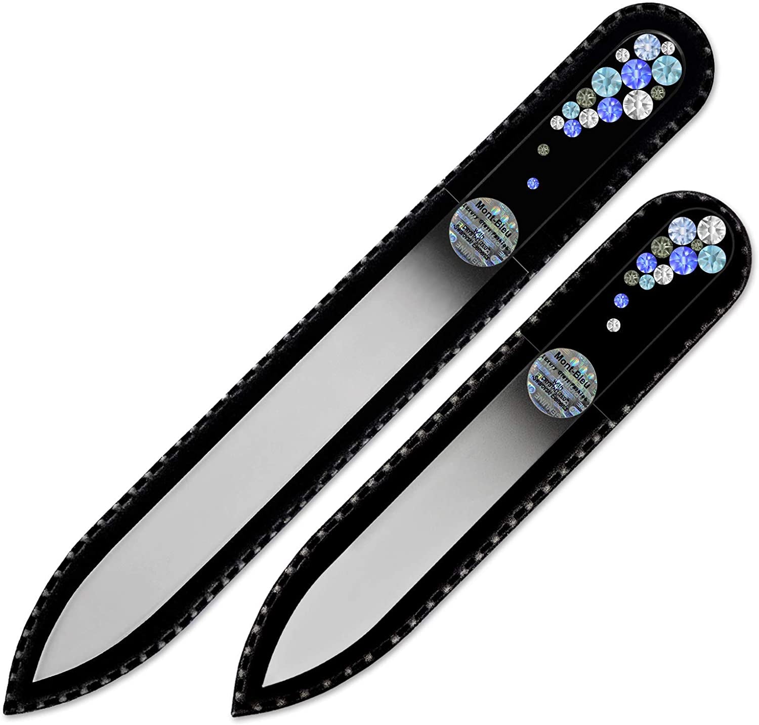 Best Gifts for Women - Mont Bleu Set of 2 Glass Nail Files Hand Decorated with Crystals - Handmade Gifts - Nail Filer Kit - Excellent Nail Filing Tools - Washable Nail Files Health & Beauty > Personal Care > Cosmetics > Cosmetic Tools > Nail Tools Mont Bleu Sapphire  