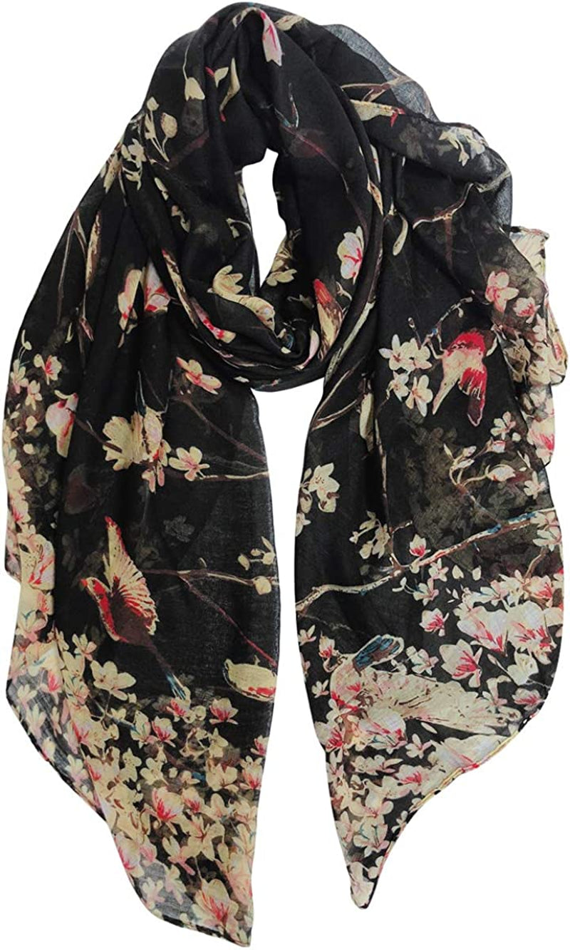 GERINLY Scarfs for Women Lightweight Floral Birds Print Cotton Scarves and Wraps for Holiday Shawl Apparel & Accessories > Clothing Accessories > Scarves & Shawls GERINLY Yellowblack  