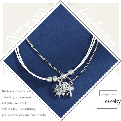 Jeweky Vintage Layered Ankle Bracelets Sunflower Silver Anklets Chain Elephant Beach Foot Jewelry for Women and Girls Apparel & Accessories > Jewelry > Anklets Jeweky   