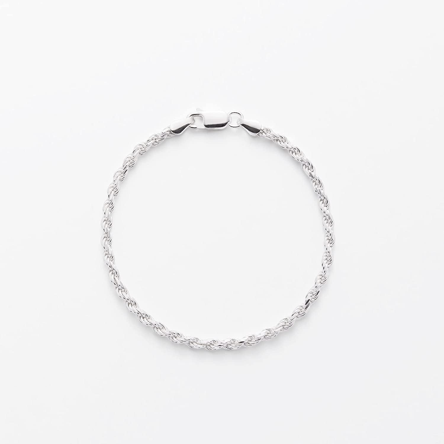 Essentials Gold or Rhodium Plated Sterling Silver Diamond-Cut Rope Chain Link Bracelet Apparel & Accessories > Jewelry > Bracelets KYLIE MAX   