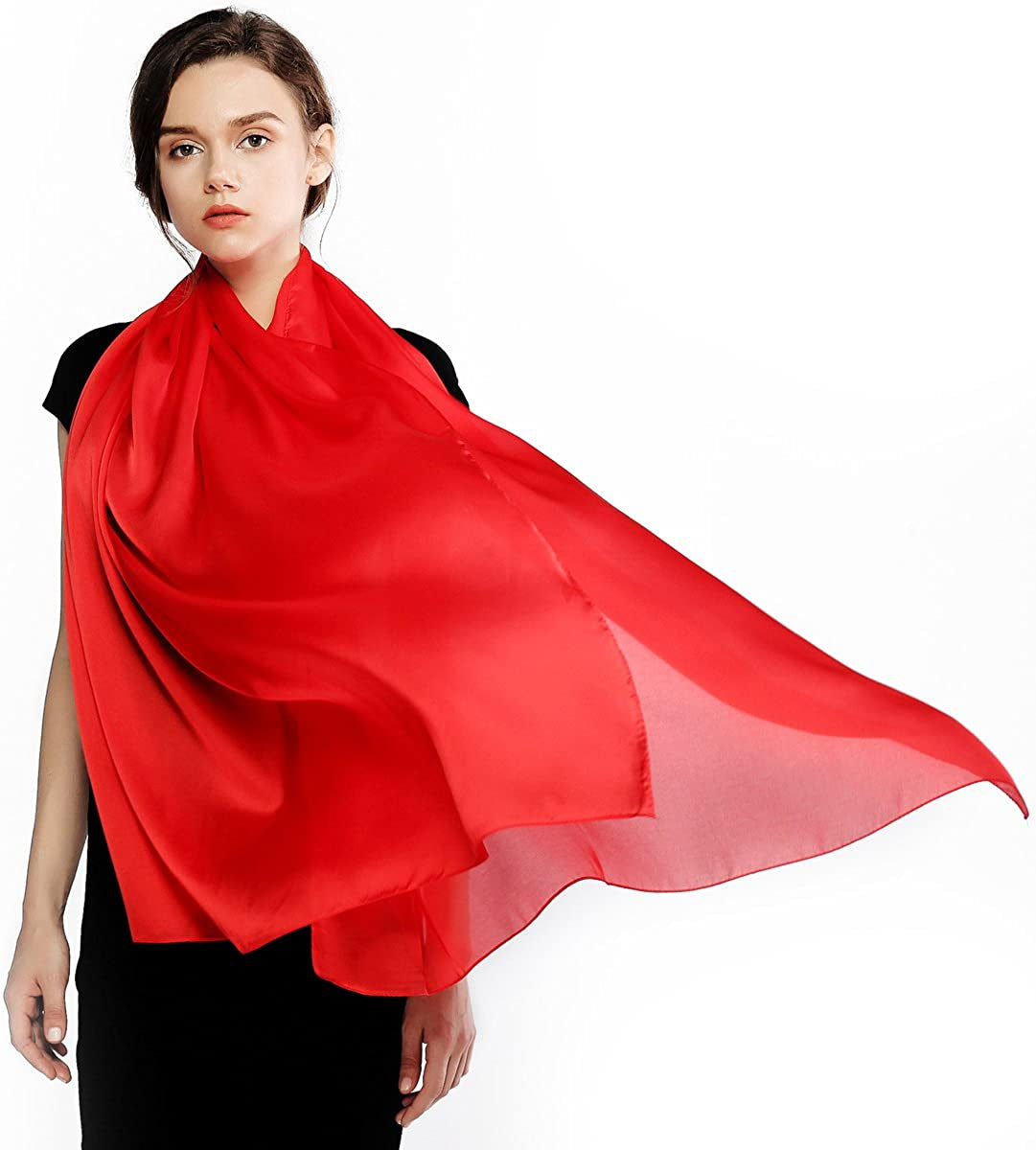 RIIQIICHY Pashmina Shawls Wraps for Women Evening Dresses like Chiffon Silk Scarf for Weddings Apparel & Accessories > Clothing Accessories > Scarves & Shawls RIIQIICHY Red  