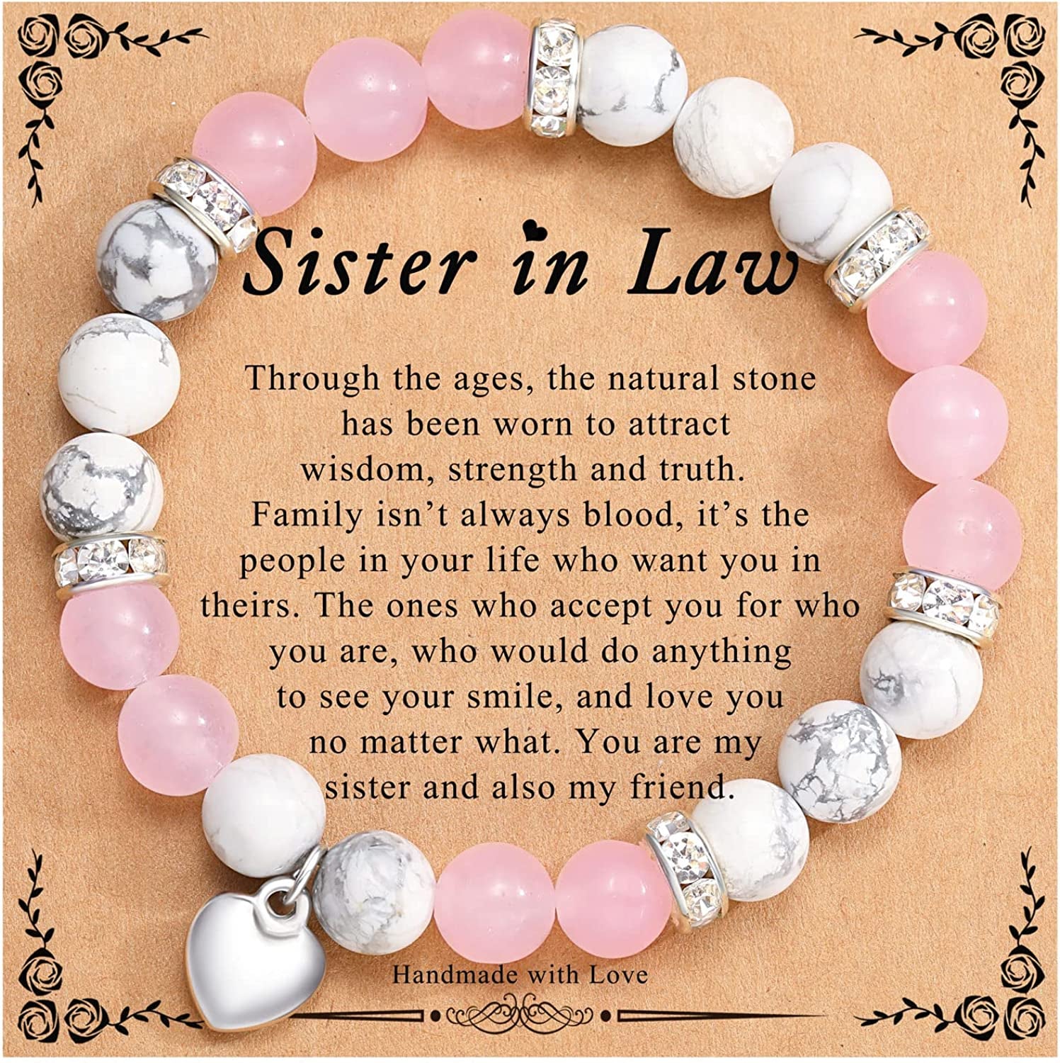UNGENT THEM Sister/Sister in Law/Unbiological Sister/Big Sister/Best Friend/Friendship Bracelets for Women Birthday Christmas Valentine'S Day Gifts Apparel & Accessories > Jewelry > Bracelets UNGENT THEM Sister in Law-Pink&White  